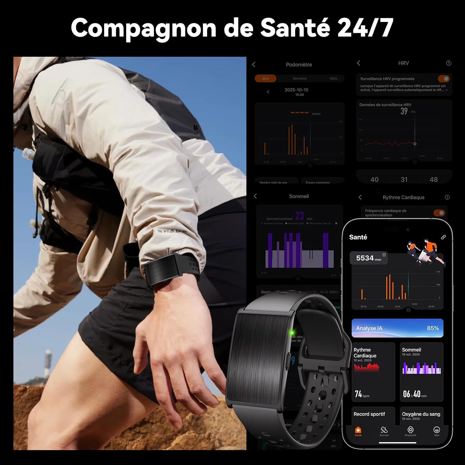 Montre connectee premium portee au poignet